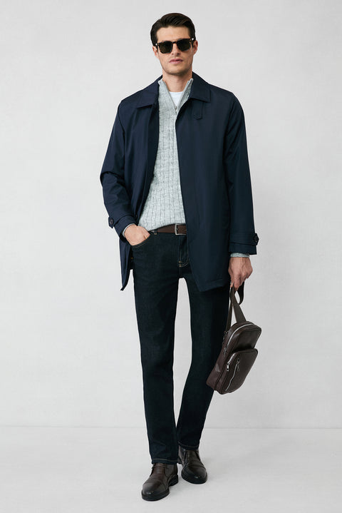 Açık Gri Melanj Yarım Balıkçı Yaka Fermuarlı Regular Fit Desenli Triko Kazak