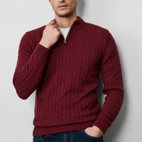 Koyu Bordo Yarım Balıkçı Yaka Fermuarlı Regular Fit Desenli Triko Kazak