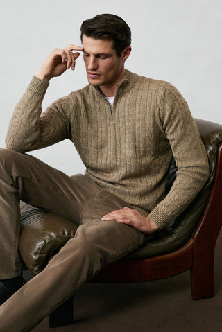  Orta Vizon Yarım Balıkçı Yaka Regular Fit Fermuarlı Desenli Triko Kazak