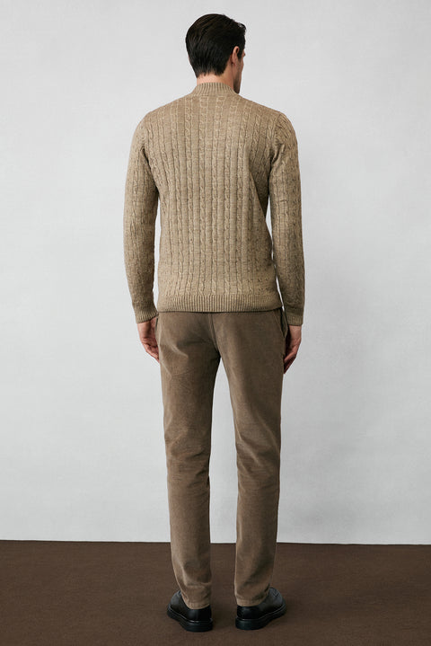 Orta Vizon Yarım Balıkçı Yaka Fermuarlı Regular Fit Desenli Triko Kazak