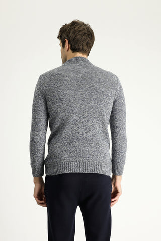  Orta Lacivert Yarım Balıkçı Yaka Slim Fit Desenli Alpaka Yünlü Triko Kazak