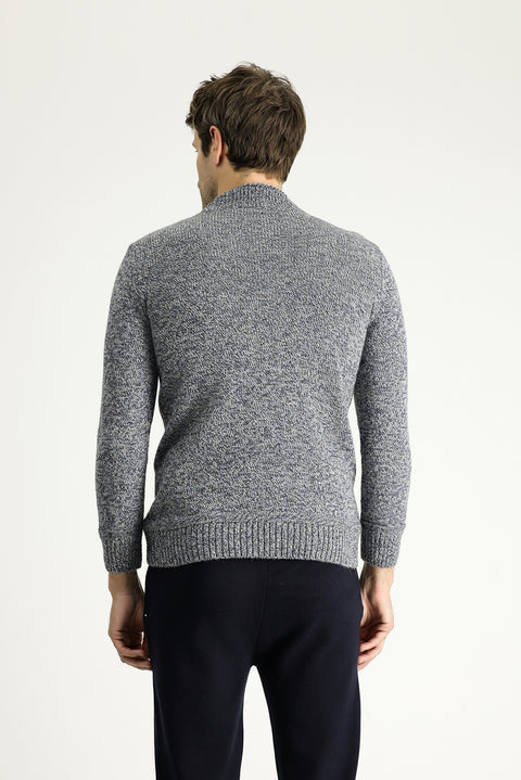 Orta Lacivert Yarım Balıkçı Yaka Slim Fit Desenli Alpaka Yünlü Triko Kazak