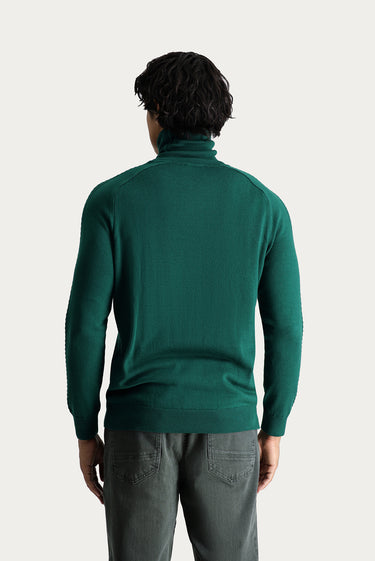  Koyu Yeşil Balıkçı Yaka Slim Fit Dar Kesim Desenli Triko Kazak