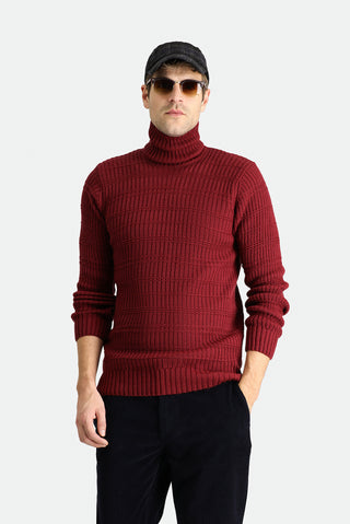  Koyu Bordo Balıkçı Yaka Slim Fit Dar Kesim Desenli Triko Kazak