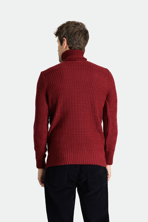 Koyu Bordo Balıkçı Yaka Slim Fit Dar Kesim Desenli Triko Kazak