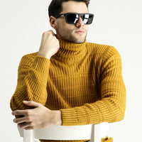 Hardal Balıkçı Yaka Slim Fit Dar Kesim Desenli Triko Kazak