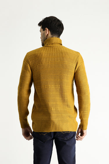  Hardal Balıkçı Yaka Slim Fit Dar Kesim Desenli Triko Kazak