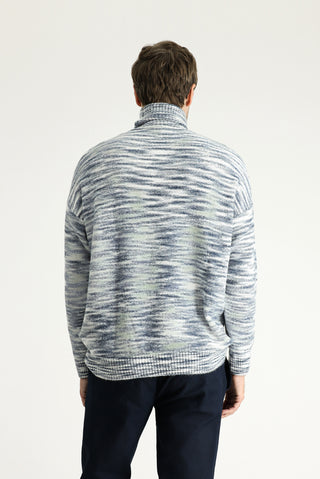  İndigo Balıkçı Yaka Oversize Desenli Triko Kazak