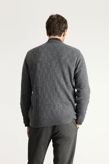 Orta Füme Bisiklet Yaka Regular Fit Desenli Yünlü Triko Kazak