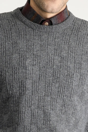 Orta Füme Bisiklet Yaka Regular Fit Desenli Yünlü Triko Kazak