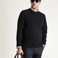 Koyu Antrasit Bisiklet Yaka Regular Fit Desenli Yünlü Triko Kazak