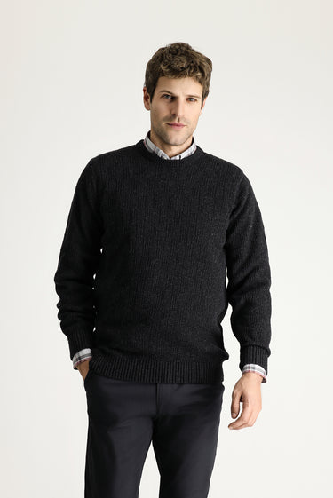  Koyu Antrasit Bisiklet Yaka Regular Fit Desenli Yünlü Triko Kazak