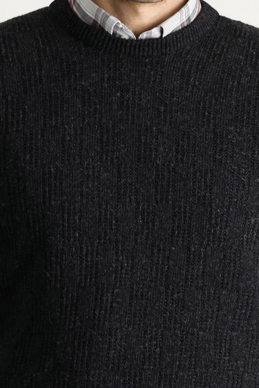 Koyu Antrasit Bisiklet Yaka Regular Fit Desenli Yünlü Triko Kazak