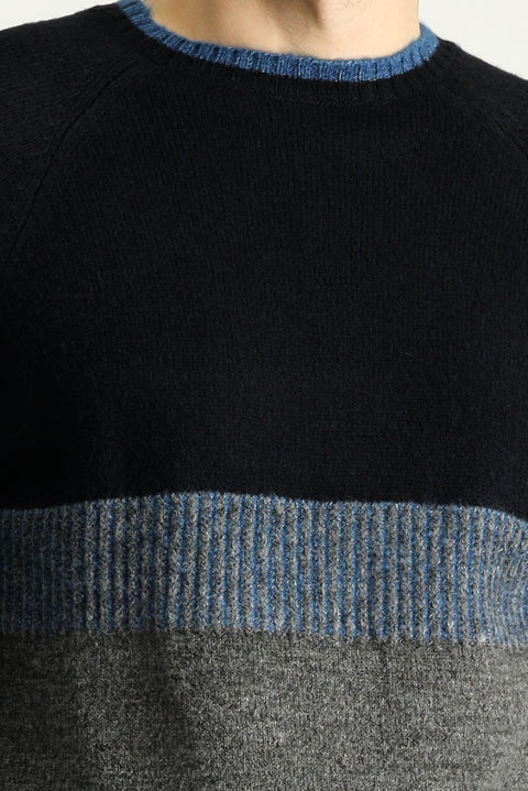 Orta Gri Melanj Bisiklet Yaka Slim Fit Dar Kesim Desenli Triko Kazak