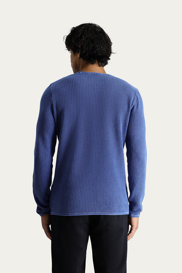 İndigo Bisiklet Yaka Slim Fit Dar Kesim Desenli Pamuk Triko Kazak
