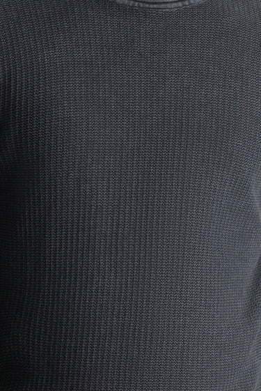 Koyu Antrasit Bisiklet Yaka Slim Fit Dar Kesim Desenli Pamuk Triko Kazak