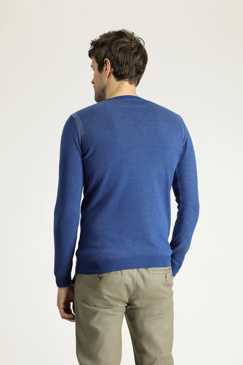 İndigo Bisiklet Yaka Slim Fit Dar Kesim Desenli Pamuklu Triko Kazak