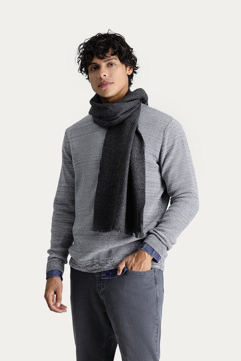 Orta Gri Melanj Bisiklet Yaka Slim Fit Dar Kesim Desenli Triko Kazak