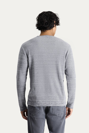 Orta Gri Melanj Bisiklet Yaka Slim Fit Dar Kesim Desenli Triko Kazak