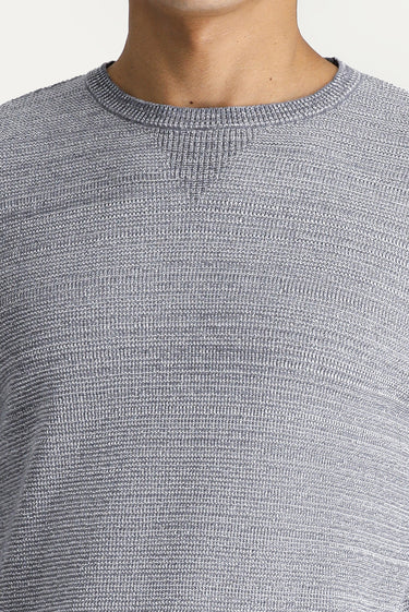 Orta Gri Melanj Bisiklet Yaka Slim Fit Dar Kesim Desenli Triko Kazak