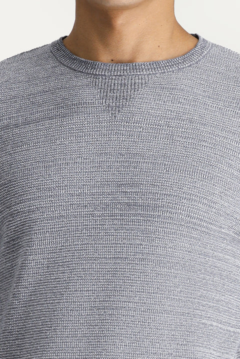 Orta Gri Melanj Bisiklet Yaka Slim Fit Dar Kesim Desenli Triko Kazak