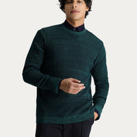 Koyu Yeşil Bisiklet Yaka Slim Fit Dar Kesim Desenli Pamuklu Triko Kazak