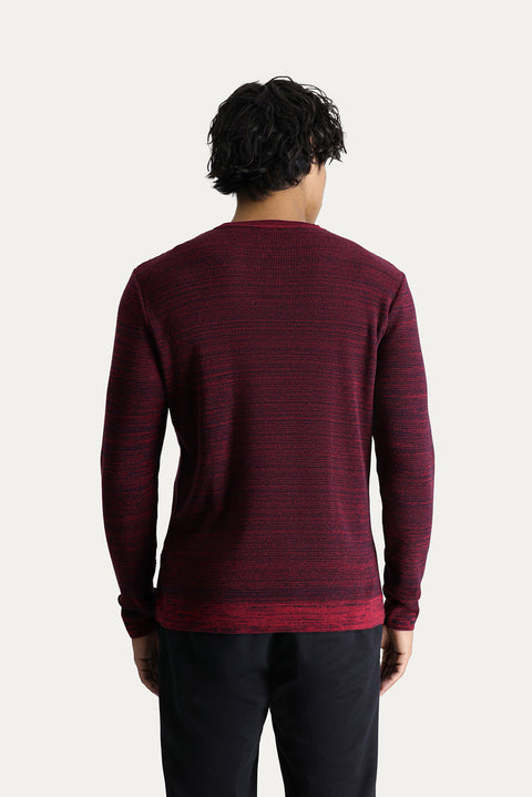 Koyu Kırmızı Bisiklet Yaka Slim Fit Dar Kesim Desenli Triko Kazak