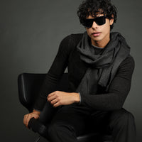 Siyah Bisiklet Yaka Slim Fit Dar Kesim Desenli Pamuklu Triko Kazak