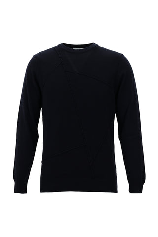  Koyu Lacivert Bisiklet Yaka Desenli Triko Kazak