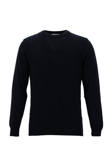  Koyu Lacivert Bisiklet Yaka Desenli Triko Kazak