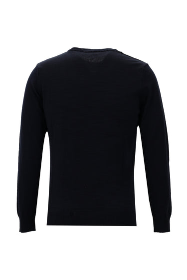  Koyu Lacivert Bisiklet Yaka Desenli Triko Kazak