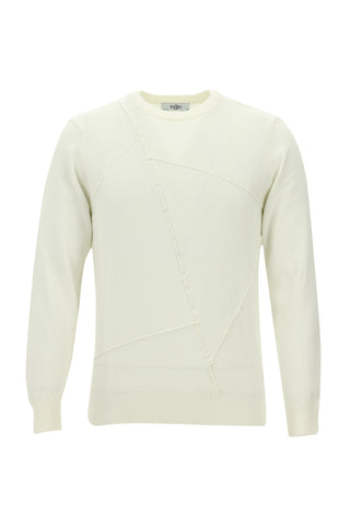  Ekru Bisiklet Yaka Desenli Triko Kazak