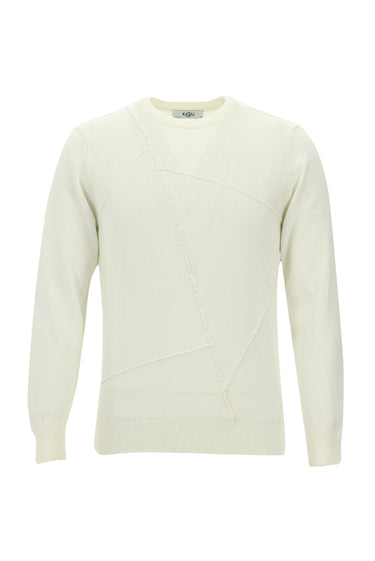 Ekru Bisiklet Yaka Desenli Triko Kazak