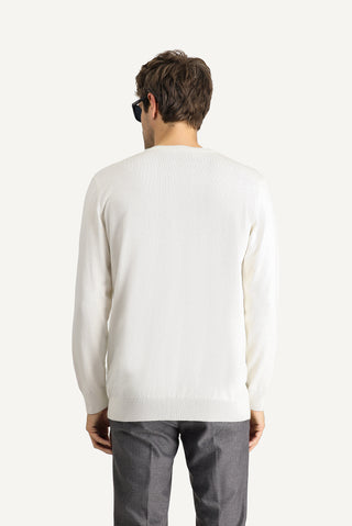  Ekru Bisiklet Yaka Slim Fit Dar Kesim Desenli Pamuklu Triko Kazak