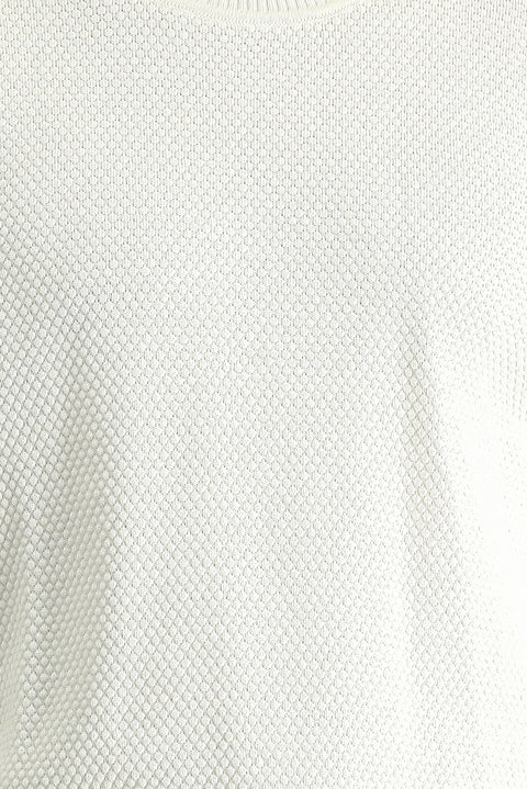 Ekru Bisiklet Yaka Desenli Triko Kazak