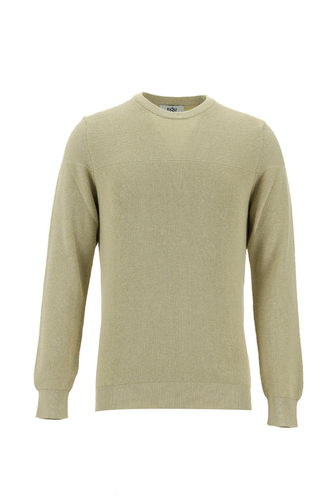 Medium Beige Crew Neck Slim Fit Narrow Cut Knit Sweater