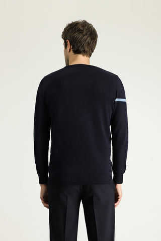  Koyu Lacivert Bisiklet Yaka Slim Fit Dar Kesim Desenli Pamuklu Triko Kazak