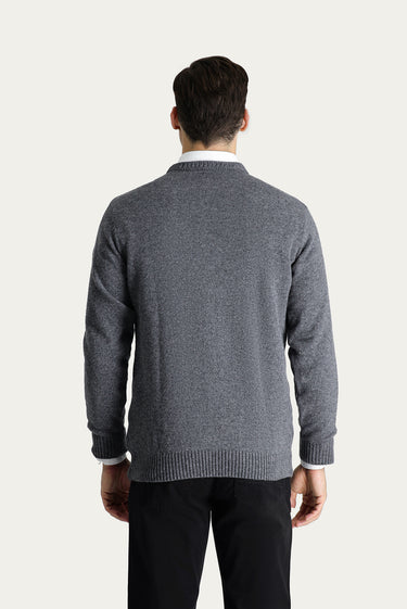 Orta Füme Bisiklet Yaka Slim Fit Dar Kesim Yünlü Desenli Triko Kazak
