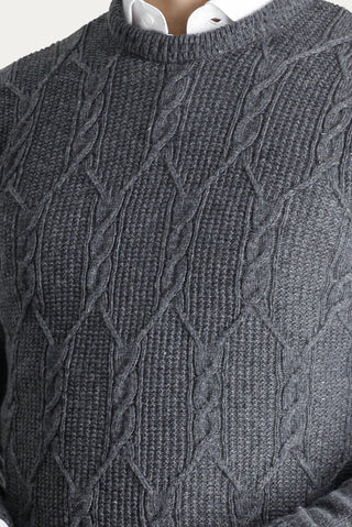  Orta Füme Bisiklet Yaka Slim Fit Dar Kesim Yünlü Desenli Triko Kazak