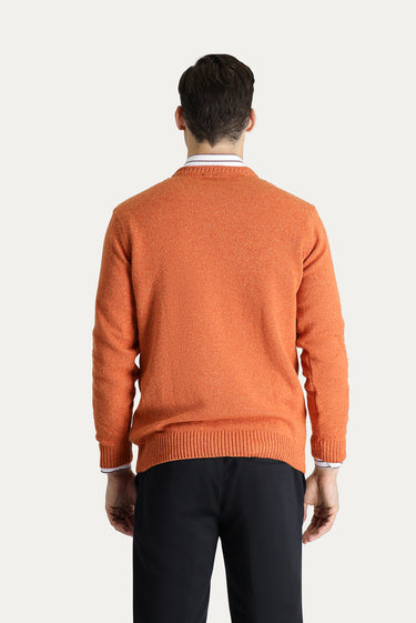 Açık Turuncu Bisiklet Yaka Slim Fit Dar Kesim Yünlü Desenli Triko Kazak