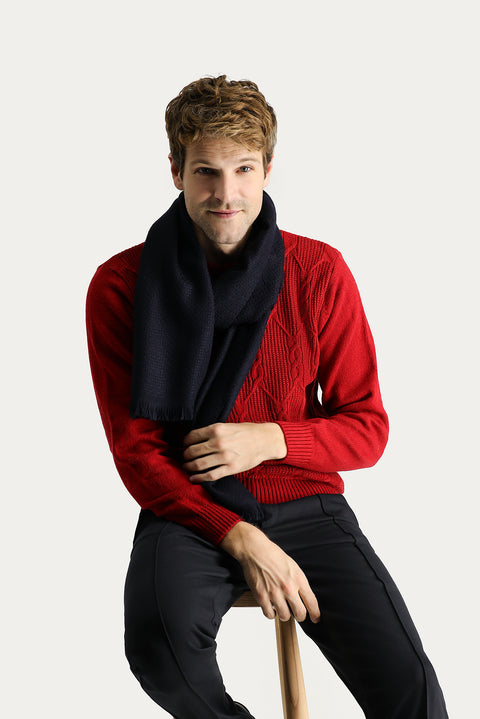 Koyu Kırmızı Bisiklet Yaka Slim Fit Dar Kesim Yünlü Desenli Triko Kazak