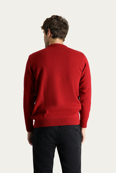 Koyu Kırmızı Bisiklet Yaka Slim Fit Dar Kesim Yünlü Desenli Triko Kazak