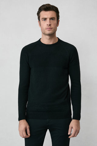  Siyah Bisiklet Yaka Slim Fit Dar Kesim Dikişsiz Desenli Yünlü Triko Kazak