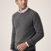 Medium Gray Crew Neck Slim Fit Narrow Cut Seamless Patterned Wool Knit Sweater