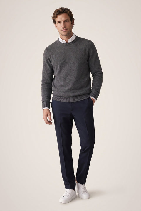 Medium Gray Crew Neck Slim Fit Narrow Cut Seamless Patterned Wool Knit Sweater