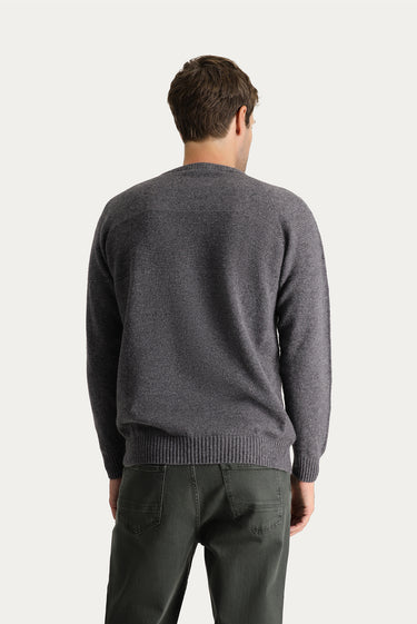  Orta Füme Bisiklet Yaka Slim Fit Dar Kesim Dikişsiz Desenli Yünlü Triko Kazak