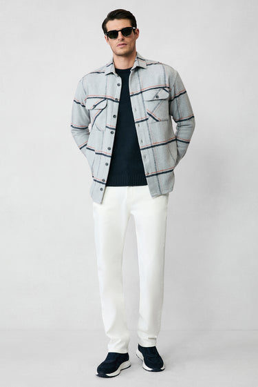 Koyu Lacivert Bisiklet Yaka Slim Fit Dar Kesim Dikişsiz Desenli Yünlü Triko Kazak