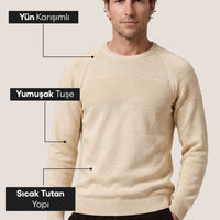 Stone Bicycle Neck Slim Fit Narrow Cut Patterned Wool Knit Sweater