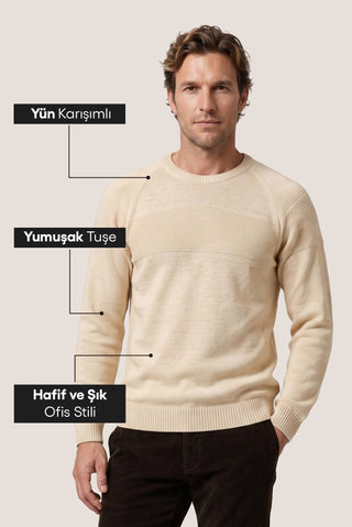  Taş Bisiklet Yaka Slim Fit Dar Kesim Desenli Yünlü Triko Kazak