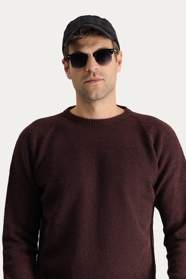  Koyu Bordo Bisiklet Yaka Slim Fit Dar Kesim Dikişsiz Desenli Yünlü Triko Kazak